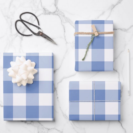 Cornflower Blue Gingham Check Pset Inpakpapier Vel (Voorkant)