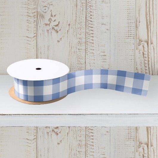 Cornflower Blue Gingham Check Pset Patroon Satijnen Lint