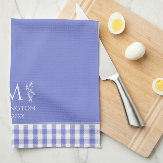 Cornflower Blue Gingham gepersonaliseerde aangepas Theedoek (Quarter Fold)