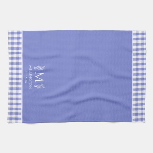 Cornflower Blue Gingham gepersonaliseerde aangepas Theedoek (Horizontaal)