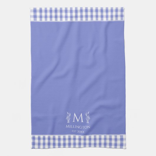 Cornflower Blue Gingham gepersonaliseerde aangepas Theedoek (Verticaal)