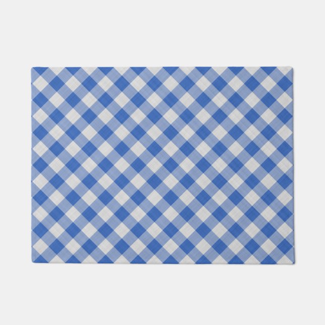 Cornflower Blue Gingham Pset Checkered Pattern Deurmat (Voorkant)