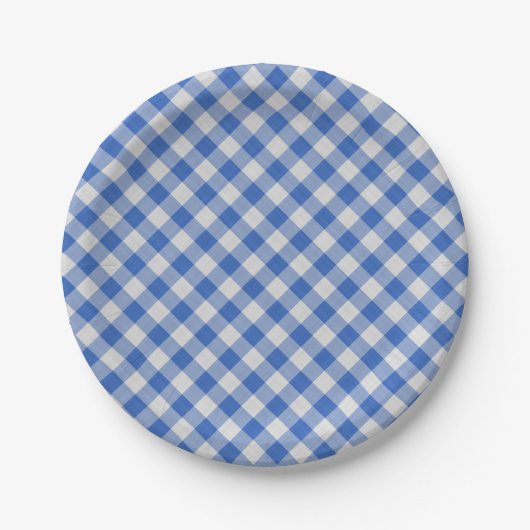 Cornflower Blue Gingham Pset Checkered Pattern Papieren Bordje (Voorkant)