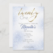 Cornflower Blue Glitter en Gold 21st Kaart (Voorkant)