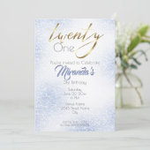 Cornflower Blue Glitter en Gold 21st Kaart (Staand voorkant)