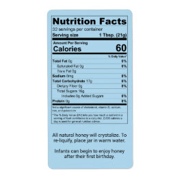 Cornflower Blue Honey Jar Nutrition Facts Etiket