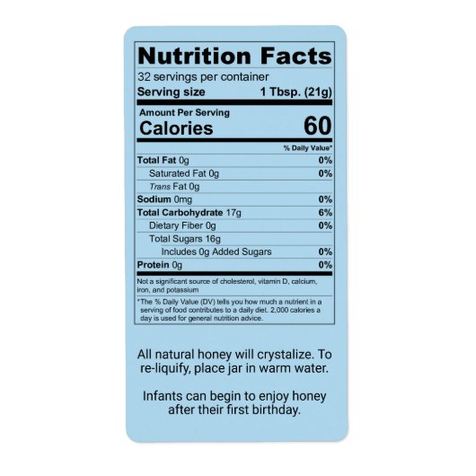 Cornflower Blue Honey Jar Nutrition Facts Etiket (Voorkant)