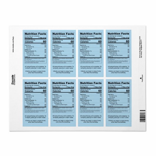 Cornflower Blue Honey Jar Nutrition Facts Etiket (Full Sheet)