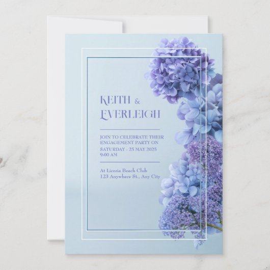 Cornflower Blue Hydrangea Minimalist Frame Wedding Kaart (Voorkant)