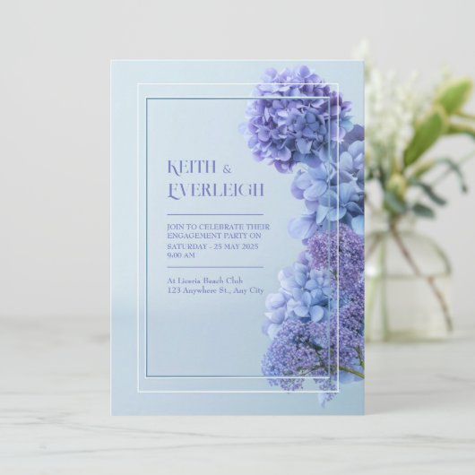 Cornflower Blue Hydrangea Minimalist Frame Wedding Kaart (Staand voorkant)