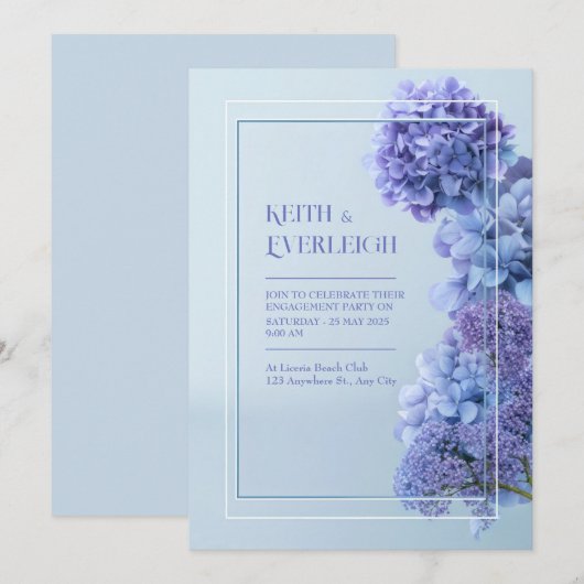 Cornflower Blue Hydrangea Minimalist Frame Wedding Kaart (Voorkant / Achterkant)