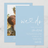 Cornflower Blue Minimalist Script Modern Wedding Kaart (Voorkant / Achterkant)