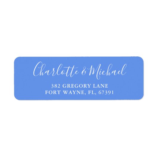 Cornflower Blue Modern Script Retouradres Etiket (Voorkant)