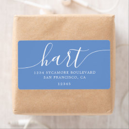 Cornflower Blue Modern Script Retouradres Etiket