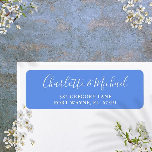 Cornflower Blue Modern Script Retouradres Etiket
