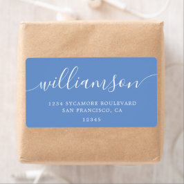 Cornflower Blue Modern Script Retouradres Etiket