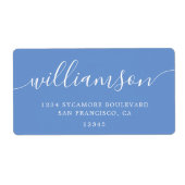 Cornflower Blue Modern Script Retouradres Etiket (Voorkant)