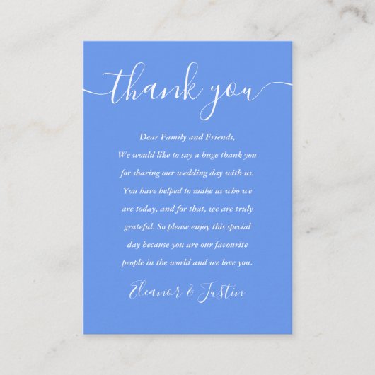 Cornflower Blue Modern Script Wedding Dank u Plaatskaartje (Voorkant)