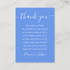Cornflower Blue Modern Script Wedding Dank u Plaatskaartje
