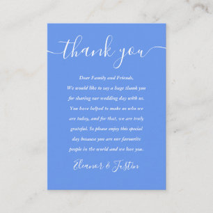 Cornflower Blue Modern Script Wedding Dank u Plaatskaartje