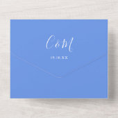 Cornflower Blue Modern Signature Script Wedding All In One Uitnodiging (Achterkant)