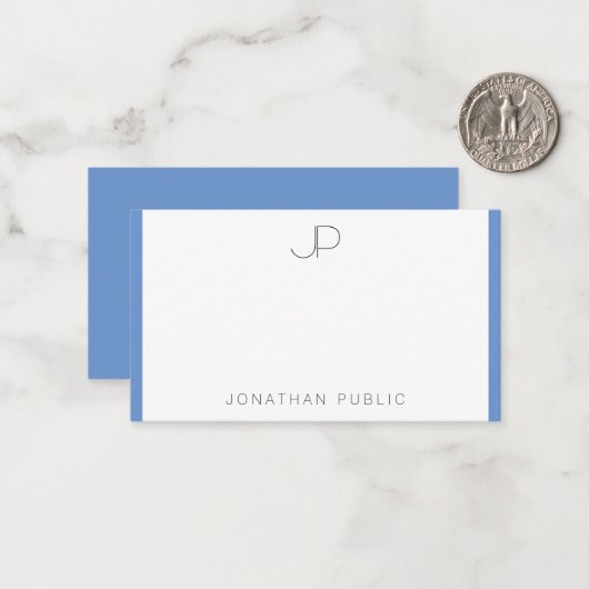 Cornflower Blue Monogrammen Eenvoudige Sjabloon (Voorkant / Achterkant in situ)