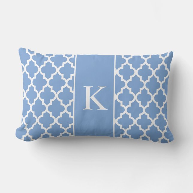 Cornflower Blue Moroccan Custom Monogram Kussen (Voorkant)