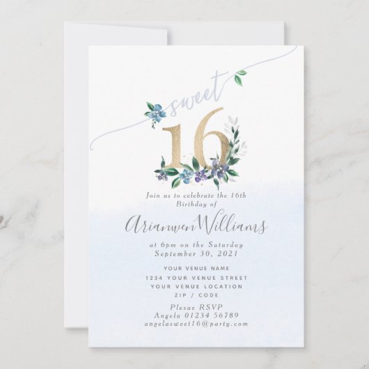 Cornflower blue Paeony Rozen Uitnodiging (Voorkant)