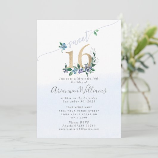 Cornflower blue Paeony Rozen Uitnodiging (Staand voorkant)