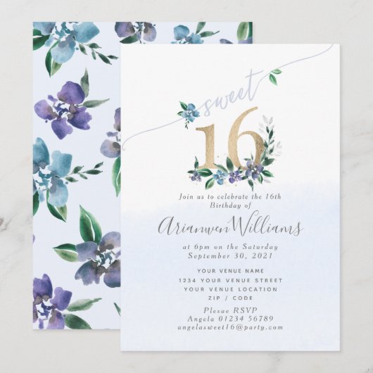 Cornflower blue Paeony Rozen Uitnodiging (Voorkant / Achterkant)