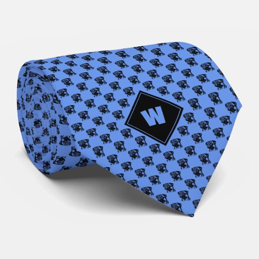 Cornflower Blue Pug Pattern Stropdas (Opgerold)