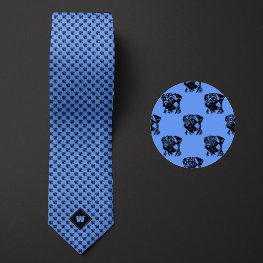 Cornflower Blue Pug Pattern Stropdas