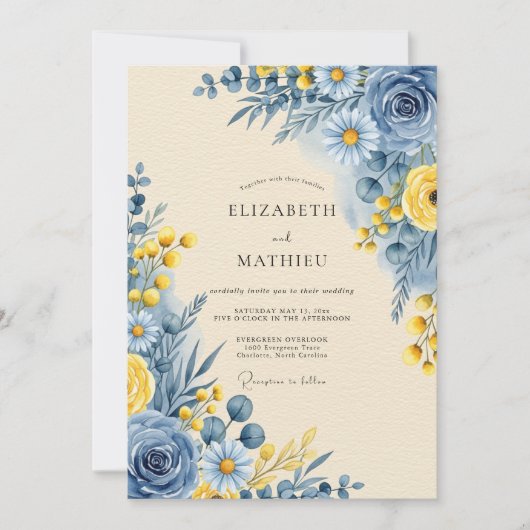 Cornflower Blue Serene Botanical Wedding Kaart (Voorkant)