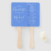 Cornflower Blue Signature Script Wedding Program Handwaaier (Voorkant en achterkant)