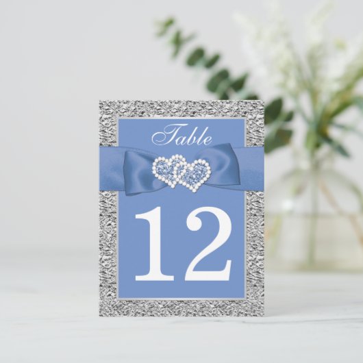 Cornflower Blue, Silver Table Number Card Briefkaart (Staand voorkant)