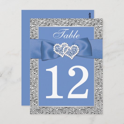 Cornflower Blue, Silver Table Number Card Briefkaart (Voorkant / Achterkant)