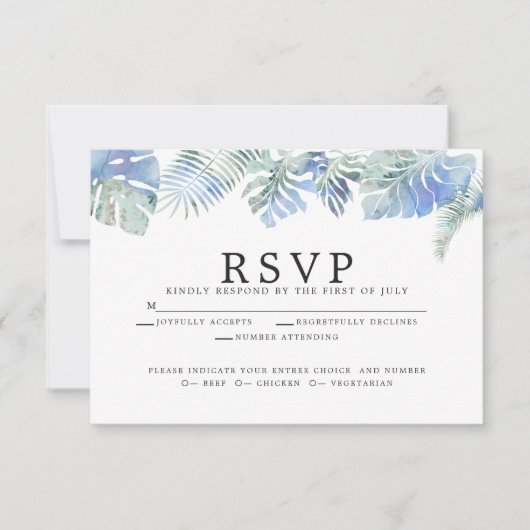Cornflower Blue Tropical Waterverf laat zich over RSVP Kaartje (Voorkant)