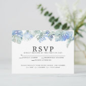 Cornflower Blue Tropical Waterverf laat zich over RSVP Kaartje (Staand voorkant)