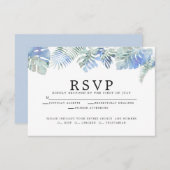 Cornflower Blue Tropical Waterverf laat zich over RSVP Kaartje (Voorkant / Achterkant)