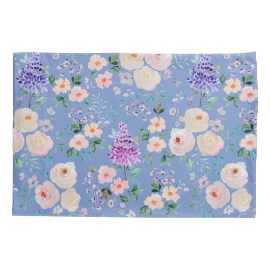 Cornflower Blue Waterverf Floral Kussensloop (Achterkant)