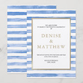 Cornflower Blue Waterverf Stripe & Gold Lettering Kaart (Voorkant / Achterkant)