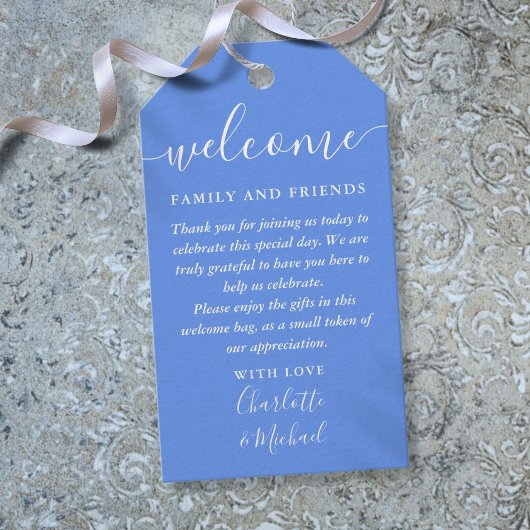 Cornflower Blue Wedding Favoriet Welkomstmand Tas Cadeaulabel
