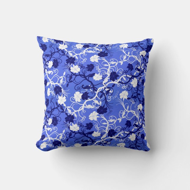 Cornflower Blue & White Elegant Floral Pattern Kussen (Voorkant)