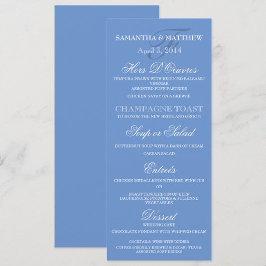 Cornflower blue white minimalist bruiloft kaart (Voorkant / Achterkant)