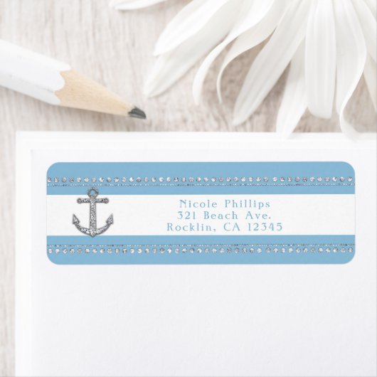 Cornflower Blue & White Stripes Diamond Anchor Etiket (Insitu)