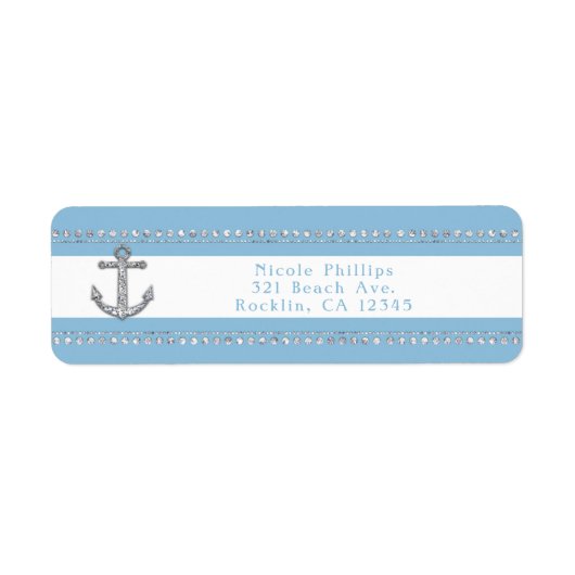 Cornflower Blue & White Stripes Diamond Anchor Etiket (Voorkant)