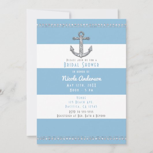 Cornflower Blue & White Stripes Diamond Anchor Kaart (Voorkant)
