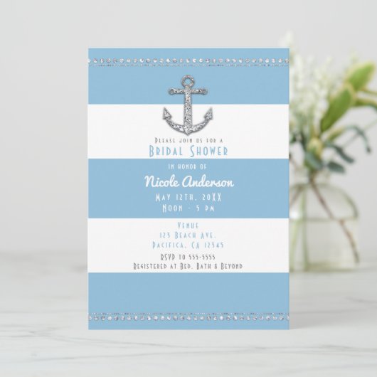 Cornflower Blue & White Stripes Diamond Anchor Kaart (Staand voorkant)