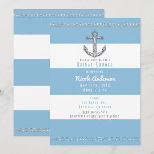 Cornflower Blue & White Stripes Diamond Anchor Kaart