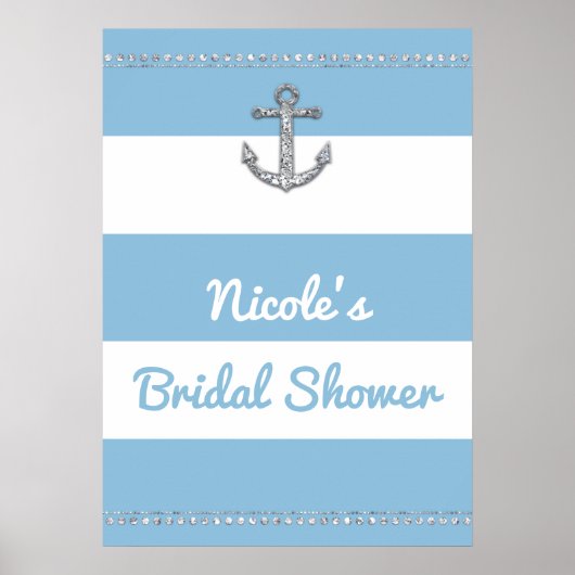 Cornflower Blue & White Stripes Diamond Anchor Poster (Voorkant)
